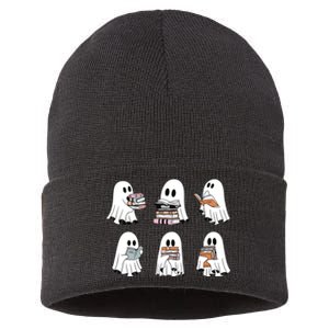 Ghost Reading Books Bookish Halloween Sustainable Knit Beanie