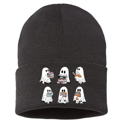 Ghost Reading Books Bookish Halloween Sustainable Knit Beanie