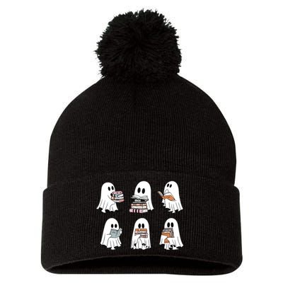 Ghost Reading Books Bookish Halloween Pom Pom 12in Knit Beanie