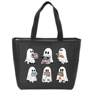 Ghost Reading Books Bookish Halloween Zip Tote Bag