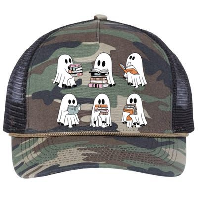 Ghost Reading Books Bookish Halloween Retro Rope Trucker Hat Cap