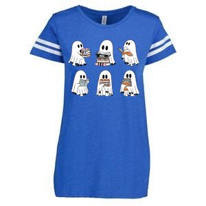 Ghost Reading Books Bookish Halloween Enza Ladies Jersey Football T-Shirt