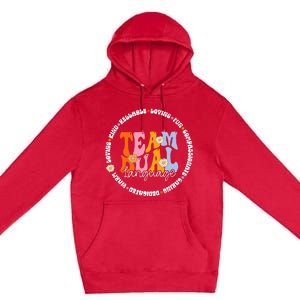 Groovy Retro Back To School Squad Team Dual Language Teacher Premium Pullover Hoodie