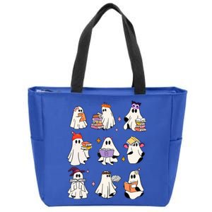 Ghost Reading Book Cute Teacher Halloween Ghost Book Lover Gift Zip Tote Bag