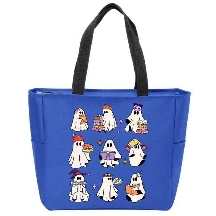 Ghost Reading Book Cute Teacher Halloween Ghost Book Lover Gift Zip Tote Bag