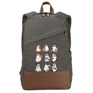 Ghost Reading Book Cute Teacher Halloween Ghost Book Lover Gift Cotton Canvas Backpack