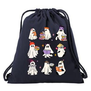 Ghost Reading Book Cute Teacher Halloween Ghost Book Lover Gift Drawstring Bag