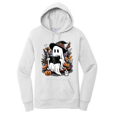 Ghost Reading Books Pumpkin Halloween Women's Pullover Hoodie