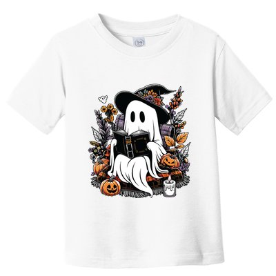Ghost Reading Books Pumpkin Halloween Toddler T-Shirt