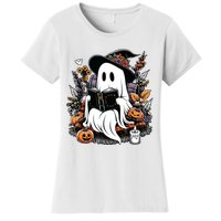 Ghost Reading Books Pumpkin Halloween Women's T-Shirt