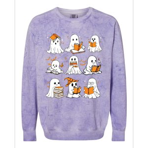 Ghosts Reading Books Lovers Club Booooks Halloween Reading Colorblast Crewneck Sweatshirt