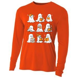 Ghosts Reading Books Lovers Club Booooks Halloween Reading Cooling Performance Long Sleeve Crew