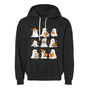 Ghosts Reading Books Lovers Club Booooks Halloween Reading Garment-Dyed Fleece Hoodie