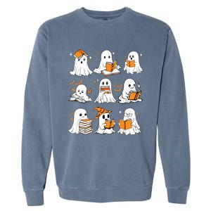 Ghosts Reading Books Lovers Club Booooks Halloween Reading Garment-Dyed Sweatshirt