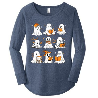 Ghosts Reading Books Lovers Club Booooks Halloween Reading Women's Perfect Tri Tunic Long Sleeve Shirt