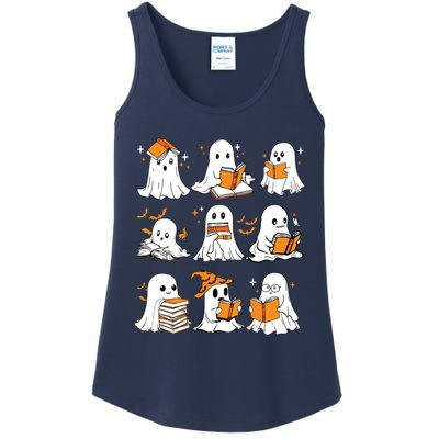 Ghosts Reading Books Lovers Club Booooks Halloween Reading Ladies Essential Tank