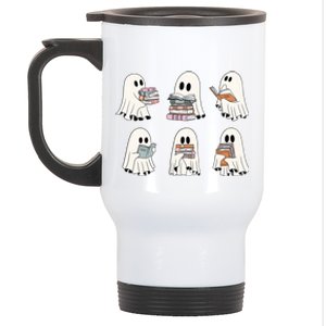 Ghost Reading Books Halloween Funny Gift Stainless Steel Travel Mug