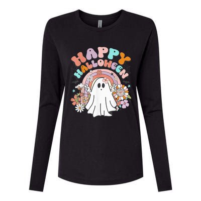 Groovy Rainbow Boo Happy Halloween Costumes Wo Girls Womens Cotton Relaxed Long Sleeve T-Shirt