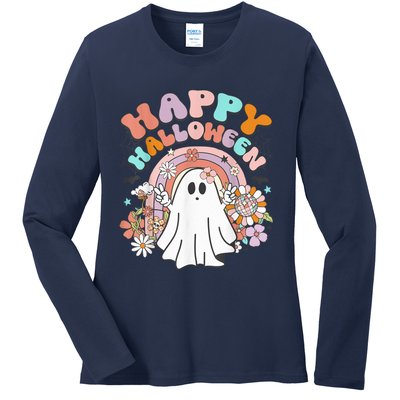 Groovy Rainbow Boo Happy Halloween Costumes Wo Girls Ladies Long Sleeve Shirt