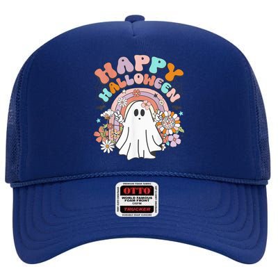 Groovy Rainbow Boo Happy Halloween Costumes Wo Girls High Crown Mesh Back Trucker Hat