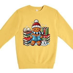 Gingerbread Reading Book Lovers Christmas Bookworm Librarian Premium Crewneck Sweatshirt