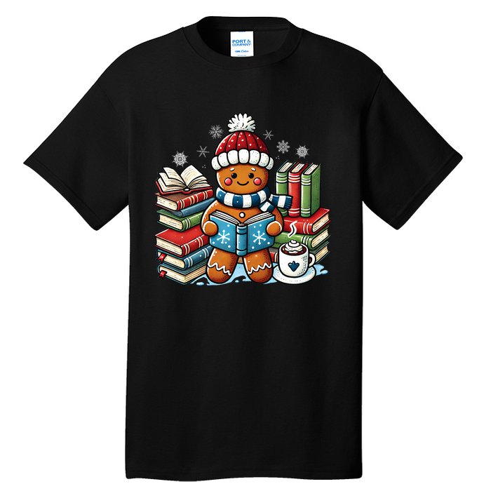 Gingerbread Reading Book Lovers Christmas Bookworm Librarian Tall T-Shirt