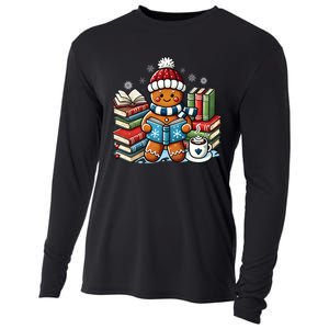 Gingerbread Reading Book Lovers Christmas Bookworm Librarian Cooling Performance Long Sleeve Crew