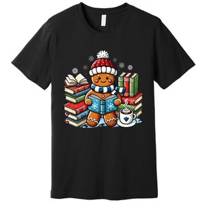 Gingerbread Reading Book Lovers Christmas Bookworm Librarian Premium T-Shirt