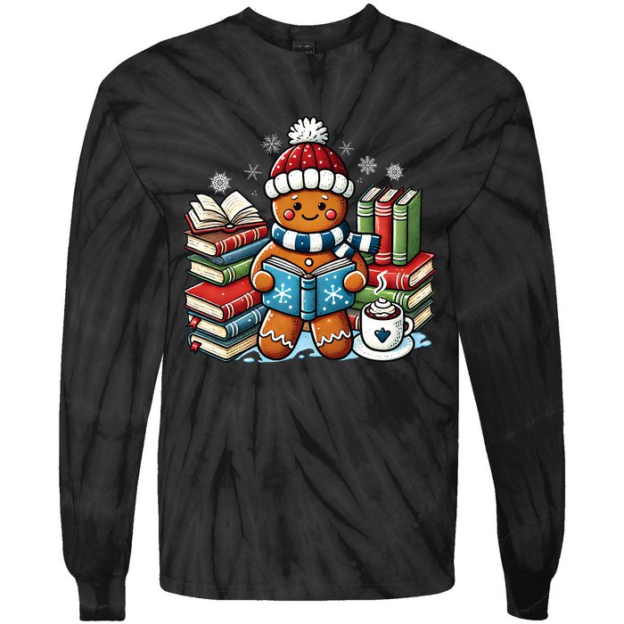 Gingerbread Reading Book Lovers Christmas Bookworm Librarian Tie-Dye Long Sleeve Shirt