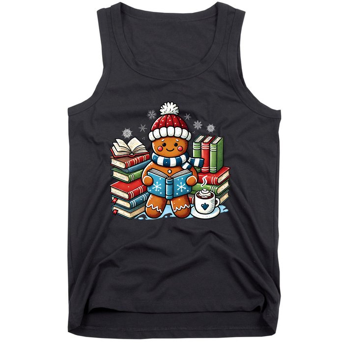 Gingerbread Reading Book Lovers Christmas Bookworm Librarian Tank Top