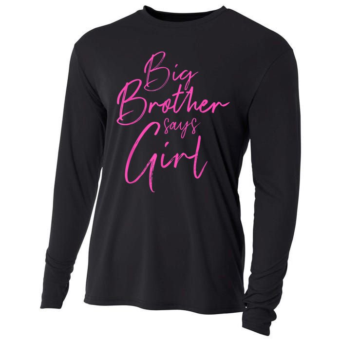 Gender Reveal Brother Says Girl Matching Baby Party Cooling Performance Long Sleeve Crew