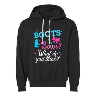 Gender reveal boots or bows what do you think baby party Garment-Dyed Fleece Hoodie