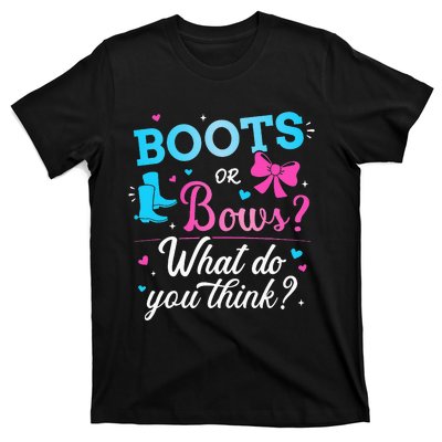 Gender reveal boots or bows what do you think baby party T-Shirt