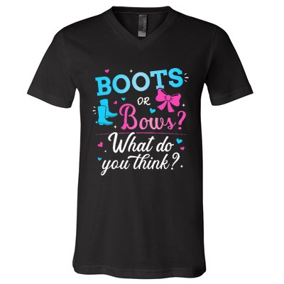 Gender reveal boots or bows what do you think baby party V-Neck T-Shirt