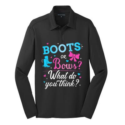 Gender reveal boots or bows what do you think baby party Silk Touch Performance Long Sleeve Polo