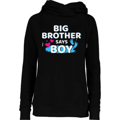 Gender reveal brother says matching baby party Womens Funnel Neck Pullover Hood