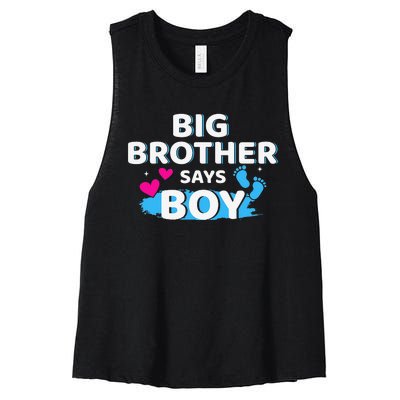 Gender reveal brother says matching baby party Women's Racerback Cropped Tank