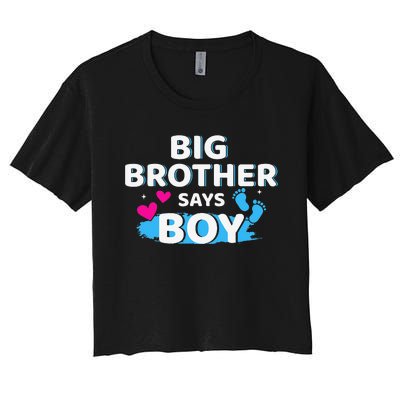 Gender reveal brother says matching baby party Women's Crop Top Tee