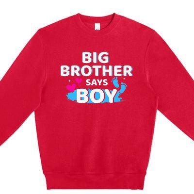 Gender reveal brother says matching baby party Premium Crewneck Sweatshirt