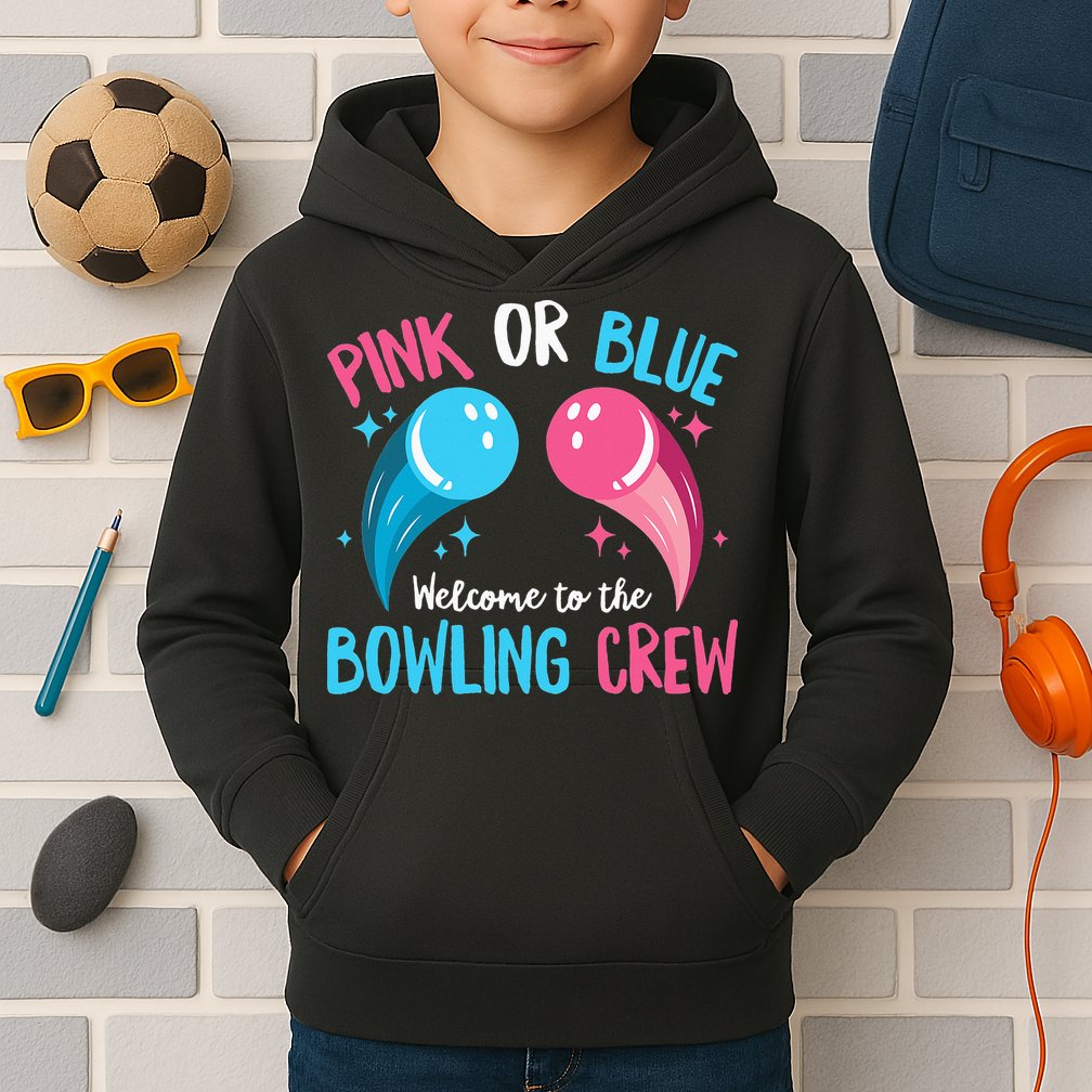 Gender Reveal Bowling Design for a Bowling Lover Kids Hoodie