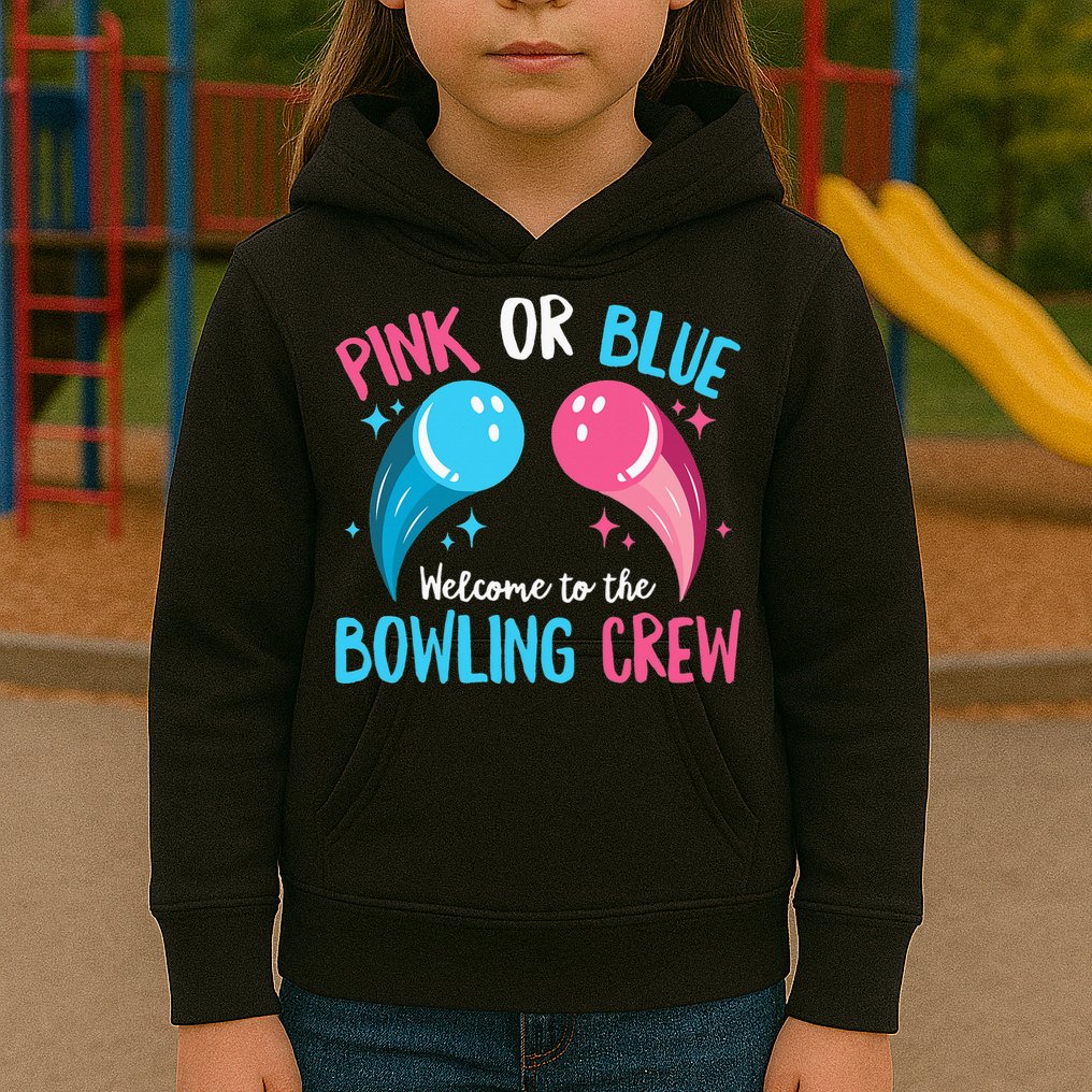 Gender Reveal Bowling Design for a Bowling Lover Kids Hoodie