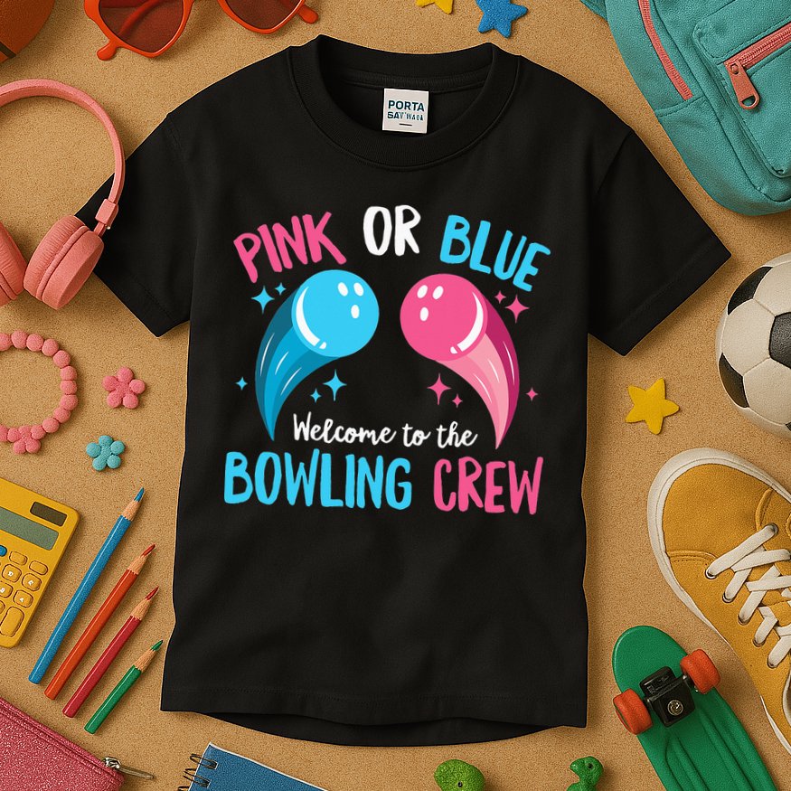 Gender Reveal Bowling Design for a Bowling Lover Kids T-Shirt
