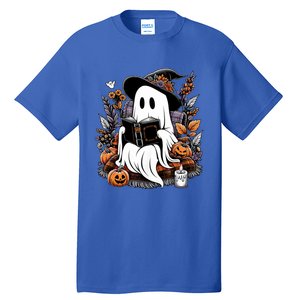 Ghost Reading Books Pumpkin Halloween Tall T-Shirt