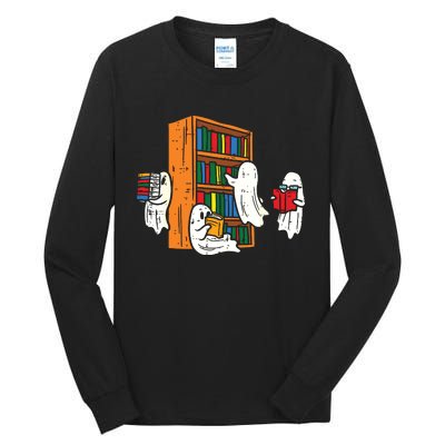 Ghosts Reading Books Teacher Halloween Librarian Boooks Tall Long Sleeve T-Shirt