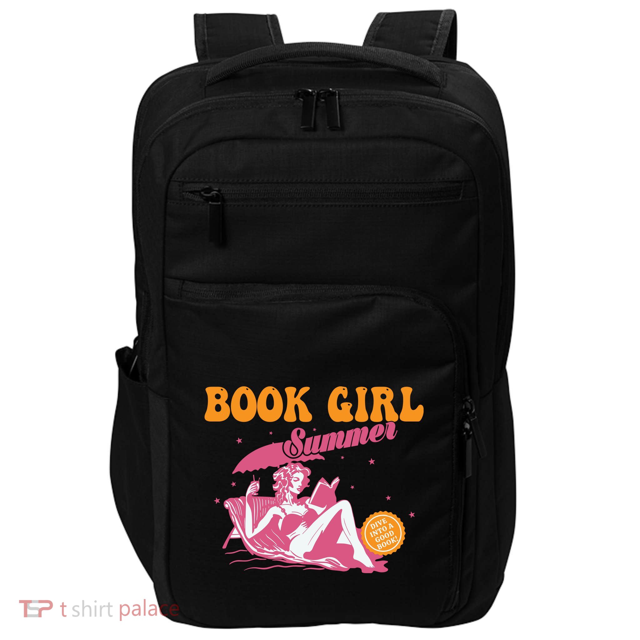 Girl Reading Book Summer Funny Beach Vacation For Book Lover Impact Tech Backpack