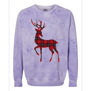 Green Red Buffalo Plaid Deer Reindeer Head Christmas Colorblast Crewneck Sweatshirt