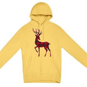 Green Red Buffalo Plaid Deer Reindeer Head Christmas Premium Pullover Hoodie