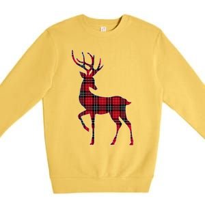 Green Red Buffalo Plaid Deer Reindeer Head Christmas Premium Crewneck Sweatshirt