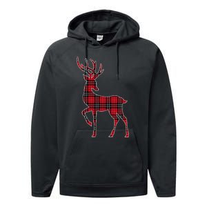 Green Red Buffalo Plaid Deer Reindeer Head Christmas Performance Fleece Hoodie