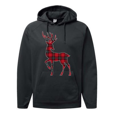 Green Red Buffalo Plaid Deer Reindeer Head Christmas Performance Fleece Hoodie